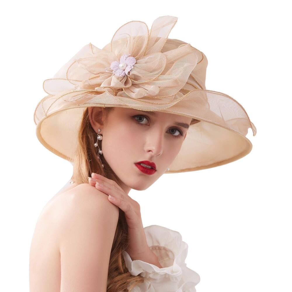 8173 Women’s Organza Church Tea Party Wedding Fascinator Hat Uv-anti Wide